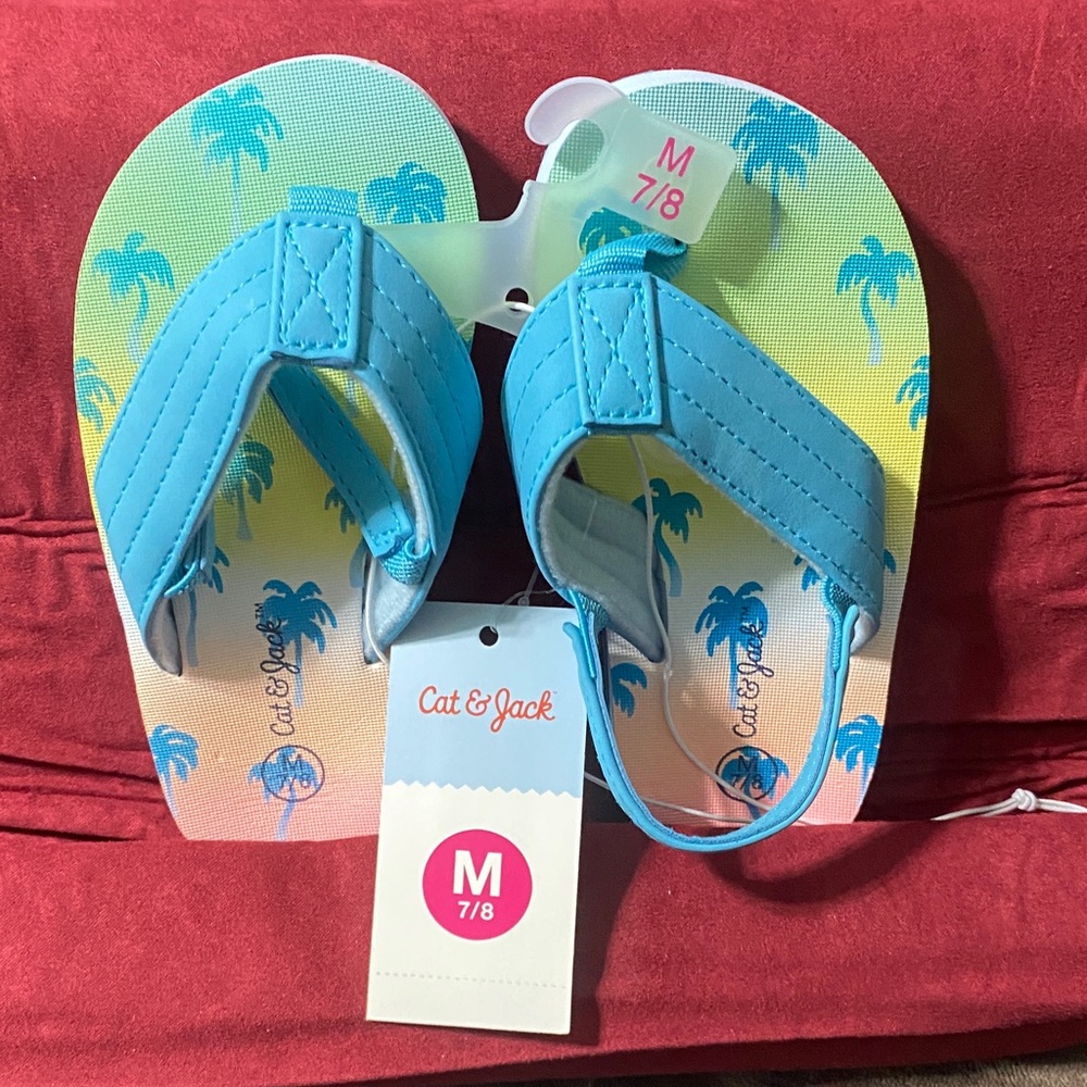 Cat & Jack Kids' Blue and Multicolor Palm Flip Flops